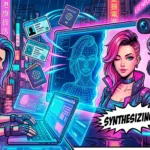 Comic book illustration showing a digital creator generating a virtual web model, bypassing KYC, and earning cryptocurrency on the LoyalBoard platform