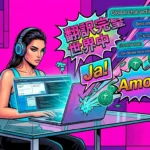 Comic book illustration of a professional working in chat translator jobs, using AI like DeepL to convert Japanese and German messages into USDT crypto earnings on LoyalBoard