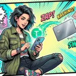 Comic book illustration showing how easy it is to withdraw USDT cryptocurrency salaries from OnlyFans jobs into USD or EUR using a smartphone on LoyalBoard.